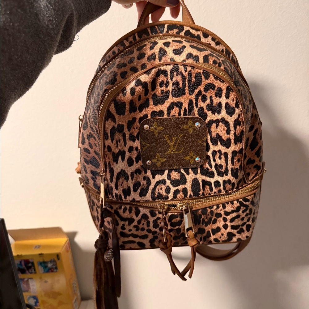 Tan and Brown Leopard Backpack